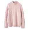 Suéter de cachemira tejido en canalé de estilo casual para mujer, cuello semi-alto, tejido de punto grueso tipo jersey, suéter de manga larga, capa base cálida
