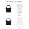H375 Camisola para Mujer Cuello U Verano Espalda Descubierta Capa Interior Hermosa Espalda Look Adelgazante Top Corto Exterior sin Mangas