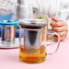 Taza de Tres Piezas con Filtro Anillo de Silicona Capa Única Vidrio Caliente y Frío Taza para Té Verde Taza Recta Simple Engrosada con Tapa y Asa