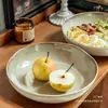 Plato Hondo Cerámico Vintage Amarillo Esmaltado en Horno Personalizado y Creativo de 8.5 pulgadas Plato Irregular Tazón Bol para Ensalada Bol para Fideos Bol Grande