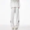 Calça de Moletom Branca e Cinza Americana Masculina Outono e Inverno Nova Cintura Alta Perna Reta Casual Solta Cargo Perna Larga Longa