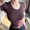 Camiseta básica de color puro de manga corta y cuello redondo, ajustada, casual, nueva para la primavera de 2025, estilo europeo y americano.