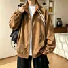 Jaqueta listrada color-block com gola alta estilo americano para homens, casaco esportivo casual de corte solto para o outono, peça versátil para adolescentes