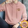 Suéter Pesado con Capucha de 320g para Hombre con Forro Polar Cálido Blanco Chaqueta Top Tendencia Estampado Hoja de Arce Sudadera con Capucha de Manga Larga
