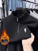 Sudadera Gruesa para Hombre con Cuello Alto, Forro de Polar, Otoño 2025, Nueva, Media Cremallera, Casual, Holgada, Manga Larga, Bordada para Hombre