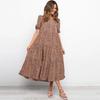 2021 comercio exterior transfronterizo Amazon eBay moda primavera y verano nuevo vestido de manga corta con estampado de leopardo plisado de gran vuelo ropa de mujer