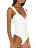 2025 Novo Moda Cruzada Europeia e Americana Sexy Simples Slim Cor Sólida Casual Cintura Alta Esportivo Verão Macacão para Mulheres