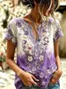 Top estampado de manga corta con cuello en V transfronterizo 2026 nuevo estilo de verano europeo y americano, imitación lino, holgado, casual, disponible para dropshipping