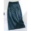 Saia Jeans com Barra Irregular Cortada Média Feminina 2025 Outono Efeito Emagrecedor Cintura Alta Nova Roupa Feminina Cobrindo a Medida