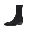 Serie de Botas Ajustadas~Nuevas Botas Elásticas de Gamuza con Tacón Grueso y Punta Fina para Otoño/Invierno Botines Ajustados Botas de Talla Grande 34-42