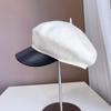 Gorra de lana con costuras de cuero retro artístico para mujer, gorra octogonal de moda para todo tipo de invierno, gorra de vendedor de periódicos cálida
