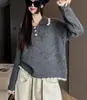 Nuevo suéter de punto con bloques de color retro japonés, cuello tipo polo de encaje, para otoño e invierno, top de moda versátil y casual para mujer