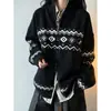 Jaqueta Cardigan Suéter Fair Isle de Alta Qualidade Americano para Homens e Mulheres Outono Estilo Étnico Gola Alta Petal Jaqueta de Tricô