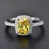 Huabi Joyería Gemas de Colores Europeas y Americanas Anillo Popular Europeo y Americano de Diamante Amarillo Sintético Estilo Retro Joyería de Temperamento Anillo Retro