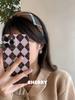 Diadema de tela a cuadros retro para mujer 2022 nueva de ala ancha alta Calavera parte superior para lavar la cara diadema para presionar el cabello Red de accesorios para el cabello