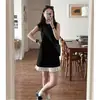 Vestido sin mangas con cuello redondo y perlas para mujer, Vestido negro pequeño estilo Hepburn de verano, Vestido de punto ajustado tipo tank top, Principios de primavera 2026