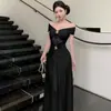 Vestido Elegante de Renda Patchwork Franzido, Ombro a Ombro, com Toque de Luxo, Vestido de Verão para Mulheres, Ajuste na Cintura, Ombro a Ombro, Bodycon Longo