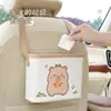 Bolsa de almacenamiento para coche Blue Rain, organizador de coche de cuero con temática de capibara, diseño de dibujos animados lindo y fácil de limpiar, bote de basura para coche