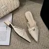 Zapatillas de Media Caña Baotou Sandalias de Verano para Mujer para Exteriores Punta Fina Mules de Prueba Sandalias con Falda Tacón Bajo Tacón Grueso Tacones Altos