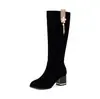 4332 Botas de Salto Alto Comércio Exterior Corrente Mesa de Água Desejo Cano Alto Botas da Moda Fosco Grosso Botas de Cavaleiro Pérola Preto Vermelho