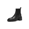 Botas de calcetín de plataforma de punto con parches impermeables de suela gruesa de moda para mujer, estilo nuevo, piel de vaca de primera capa, tacón grueso, tacón alto de 6 cm, botines de cuero genuino