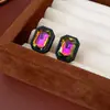 Pendientes Cuadrados Rectangulares de Plata Europea y Americana Incrustados con Diamantes, Pendientes Personalizados de Moda Elegantes, Estilo Casual, Pendientes Simples y Versátiles