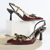 Zapatos de Tacón Alto con Estampado de Leopardo Estilo Europeo y Americano, Nudo en la Espalda, Punta Aguda, Sandalias de Tacón de Aguja Cómodas y Versátiles para Comercio Exterior Transfronterizo
