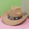 Sombreros de Cowboy Occidentales con Ala Enrollada, Populares para Ventas Transfronterizas en Otoño e Invierno, Sombreros de Fieltro de Lana para Hombres y Mujeres, Elegantes Sombreros Jazz con Ala Curva