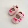 Sapatos de Couro para Bebês Meninas Verão Laço Fofo Velcro Bico Redondo Sapatilhas Sapatos Infantis Quatro Estações Sapatos para Crianças Pequenas