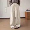 Novas calças de inverno macias e felpudas de perna larga, slim fit, espessadas, quentes, calças casuais de corte reto para mulheres