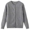 Cardigan de Tricô Gola Redonda Liso 100% Lã Novo Outono/Inverno 2025 Manga Longa Feminino Cor Lisa Padrão Torcido Solto para Meninos e Meninas