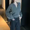 Suéter de Tricô com Gola Polo Estilo Old Money para Mulheres, Novo Estilo para o Início da Primavera, Jaqueta Casual Solta de Manga Longa Unissex Japonesa e Coreana