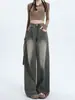 Jeans Vintage Lavado de Perna Larga Feminino Primavera Fino Cintura Alta Estilo Americano Calça Reta para Pequenas e Preguiçosas Calça Mop Solta