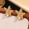 Pendientes de Estilo Vacaciones en la Playa Más Vendidos en Europa y América, Diseño Geométrico Redondo de Estrella de Mar, Pendientes Tachonados de Perlas, Pendientes de Nicho de Gama Alta