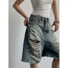 Pantalones Cortos de Cinco Puntos de Mezclilla Lavada Desgastada Rotos Estilo Americano para Hombres y Mujeres Verano 2026 Nuevos Rectos Holgados Casuales