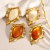 Pendientes de Acero de Titanio Transfronterizos Yuhui, Estilo Retro, Forma Geométrica Irregular, Resina Chapada en Oro Real, Pendientes de Acero Inoxidable Impermeables