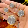 Venda Quente Transfronteiriça Zhuang Shengsheng Joias Base de Cobre Banhada a Ouro Diamante Branco Corte Rosa Pedra Principal Redonda Vintage Conjunto 18-14mm