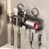 Soporte para cepillo de dientes con ventosa Sin perforaciones Soporte para secador de pelo de baño Montado en la pared Taza para cepillo de dientes Soporte para vaso de enjuague bucal