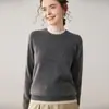Outono e Inverno Novo Tricô de Cashmere Puro Feminino Falso Duas Peças Gola Redonda Pulôver Versátil Tricô Tricotado Manga Longa Top Tricô Camisa Base
