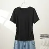 Camiseta corta de verano para mujer estilo europeo y americano con diseño adelgazante, cintura fruncida y top base ajustado