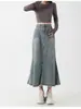 Saia Jeans Vintage Feminina Outono Cintura Alta plus size gordinha Cobre o Quadril Slim Linha A Midi Cauda de Peixe Saia