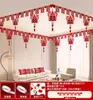 Set de Decoración de Habitación de Boda para la Decoración del Techo del Novio, Nuevo Dormitorio y Sala de Estar de la Novia, Decoraciones Colgantes con Caracteres de Doble Felicidad, Guirnaldas de Boda