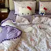 Bestseller de Xiaohongshu Set de Cuatro Piezas de Algodón Acolchado con Pompón Estilo Ins Dibujos Animados Lindos Funda de Edredón Sábana Juego de Tres Piezas para Dormitorio