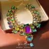 Collar Europeo y Americano con Forma de Corazón Rectangular y Gota de Agua Incrustado de Diamantes, Cadena Clavicular de Lujo Ligero de Nicho, Joyería de Nicho Exagerada de Gama Alta
