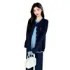 Conjunto de Maternidad: Original Americano Nuevo Estilo Otoño, Suéter de Punto de Cuello Redondo Falso de Dos Piezas para Mujer, Estilo Perezoso Retro Urbano