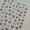 Pegatina de mariposa pintada a mano para uñas, mariposa simple retro en blanco y negro, pegatina de uñas tridimensional con joya DH681