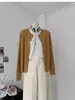 Cardigan Corto de Punto Grueso Estilo Camiseta Base Gris para Mujer Suéter Abrigo Otoño Invierno Blanco Talla Única