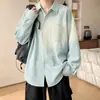 Estilo old money, camisa de manga comprida com aparência de linho para homens, corte solto, com caimento e adequada como peça de sobreposição para o outono