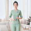 Venta al por mayor en stock traje de overol para salón de belleza para mujer primavera y verano de alta gama belleza médica SPA salón de salud uniformes de técnico de pedicura