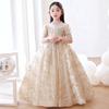 Vestido de noite champanhe para meninas, vestido de princesa para aniversário, vestido infantil, pequena anfitriã, traje de florista de passarela, piano